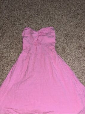 Pink Strapless Twist-Front Sundress